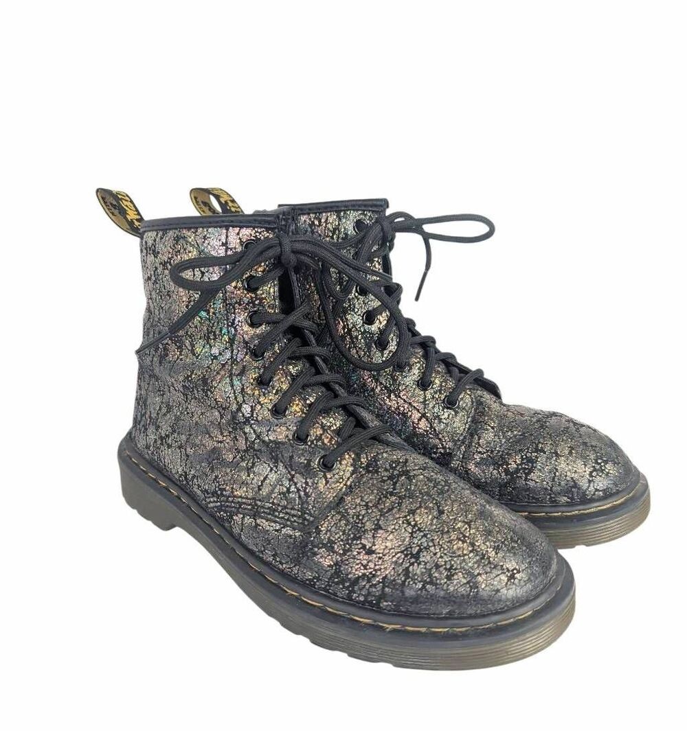 Dr Martens Iridescent crackle leather lace up combat boot Womens 5 /4 Youth 36EU